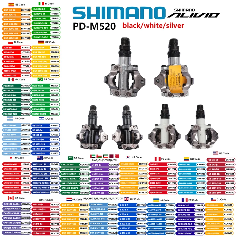 Pedal de bicicleta SHIMANO ALIVIO M3100 serie PD-M520 Pedal SPD de doble cara para ciclismo todoterreno negro/blanco/plateado Shimano Original