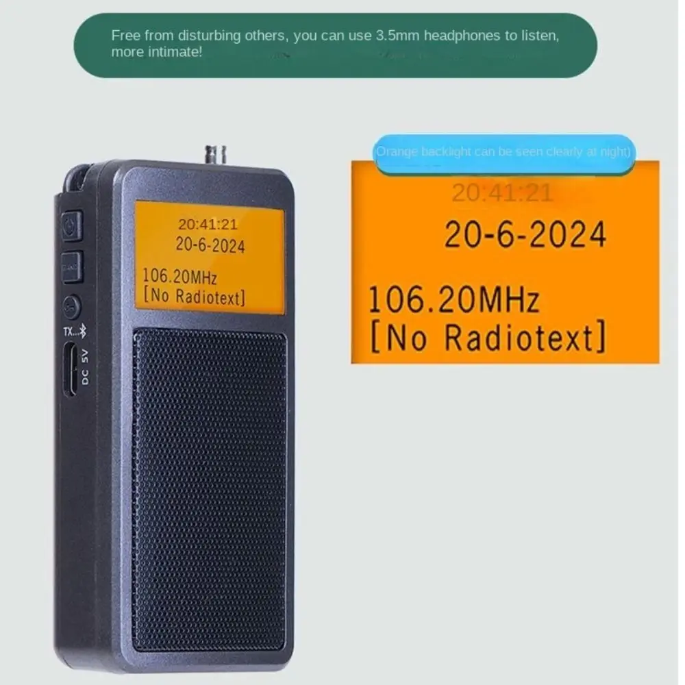 Mini Radio portátil multifuncional con Bluetooth, despertador, reproductor de música, Radios estéreo DSP FM, altavoz incorporado recargable