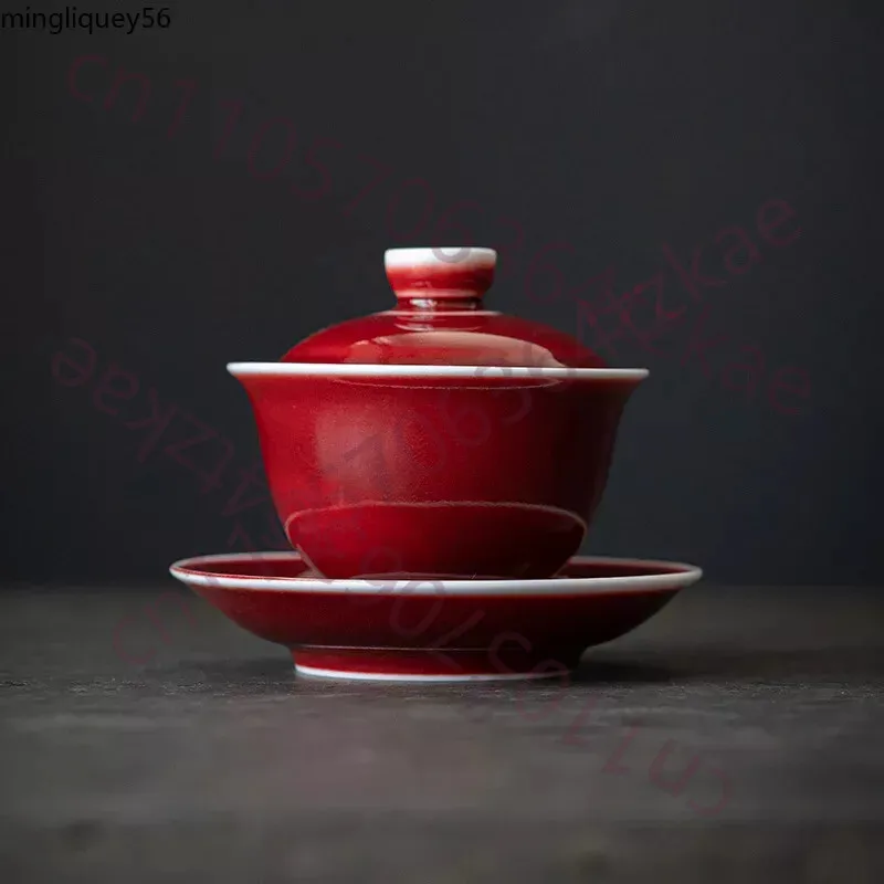 

Lang Hong Red Ceramic Gaiwan For Tea Traditional Tureen Teaware Set Chinese