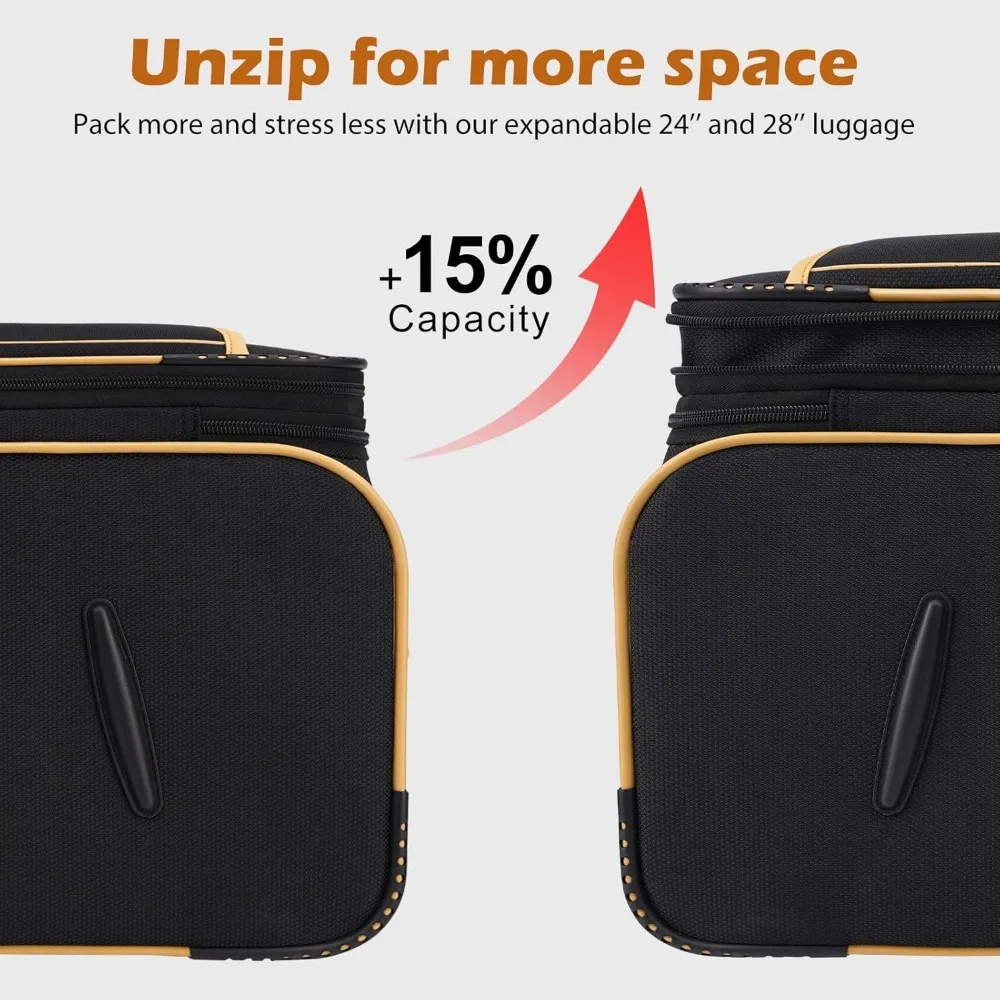 Set di valigie tsa lock espandibile da 5 pezzi con ruote girevoli e materiale softshell