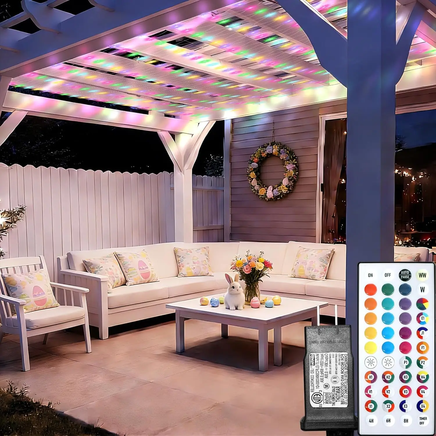 

Светодиодная гирлянда 12х12 футов, 400 светодиодов, меняющая цвет, водонепроницаемая, для украшения патио, двора и вечеринок на открытом воздухе