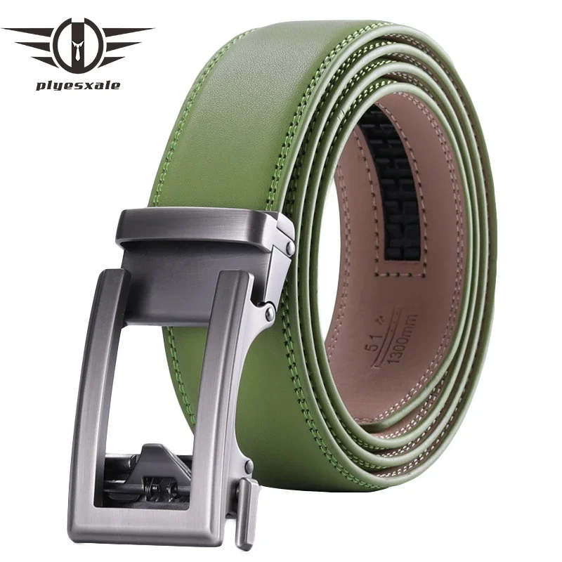 Brown Coffee Black Grass Green Men's Belt Automatic Ratchet Buckle Luxury Brand Genuine Leather Belt Men Ceinture Homme B64