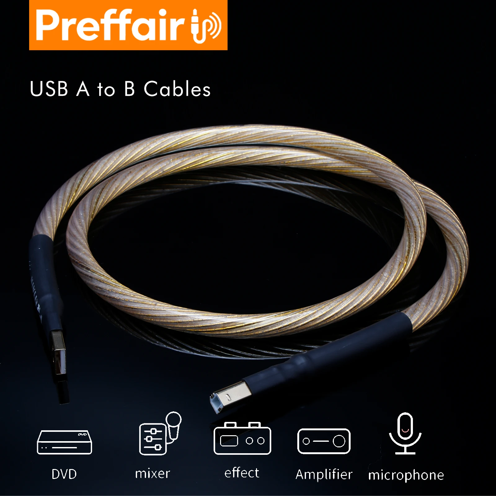 Preffair 7N OCC Silver plated with Gold Plated USB Type A To B Audio Data Cable Amplifier DAC Cable Sound card decoder
