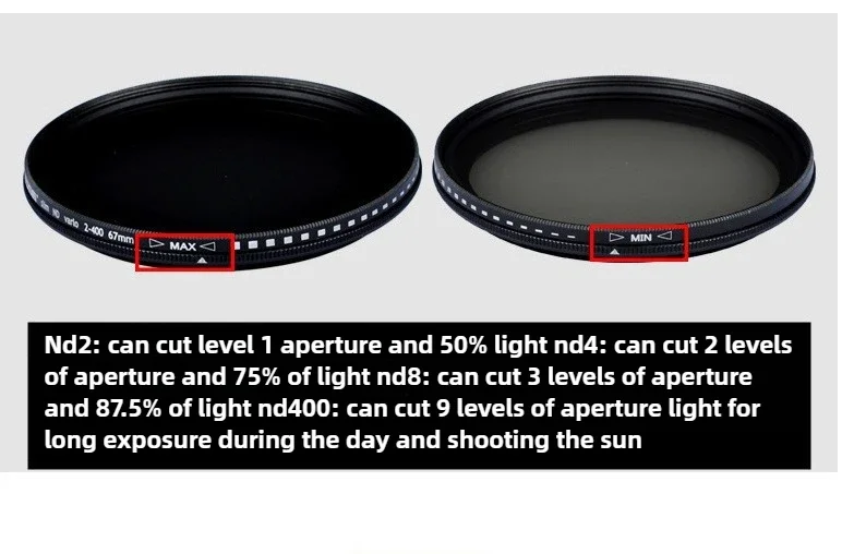 Adjustable ND filter ND2-400 Medium grey mirror 37-82mm  Photography camera filter  Professional For Camera Lens