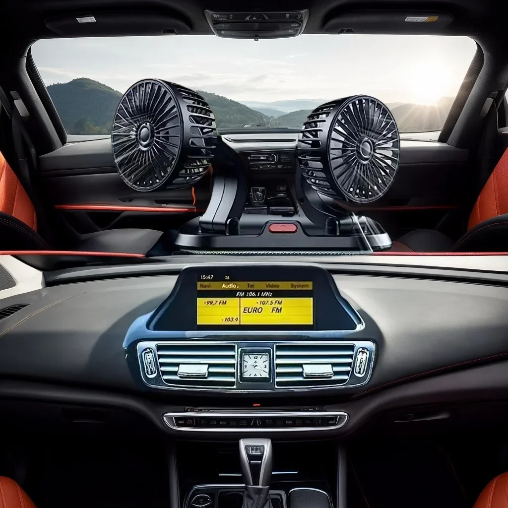 

5V Dual Head USB Car Fan - 2-Speed Adjustable Cooler for Auto Ventilation (Wind Regulation)