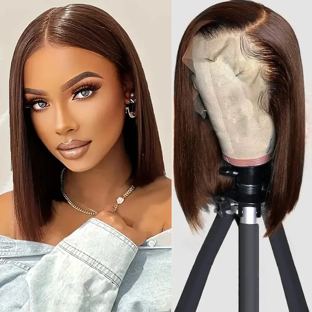 

Chocolate Brown Straight Short Bob Wigs Human Hair 13x4 HD Lace Frontal Human Hair Wigs Bob wig HD Lace Closure Wigs For Women