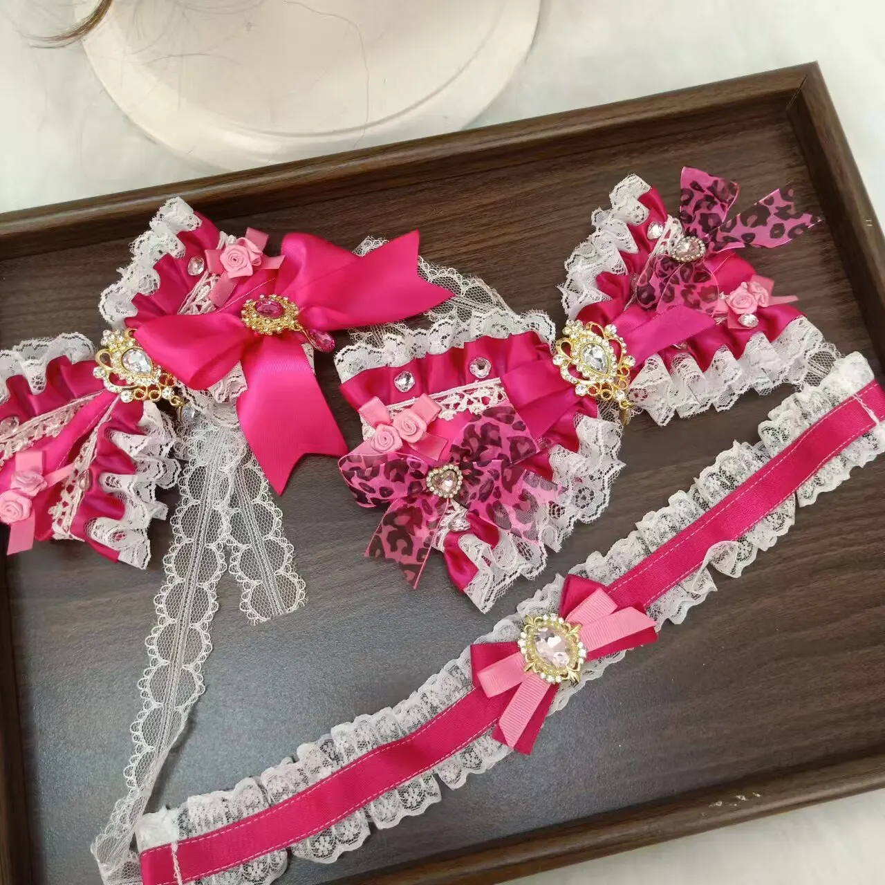 Handmade Heavy Industry J Rose Red Subculture Rose Red Jersey Leopard Print Y2k Millennial Style Hair Accessories Necklace