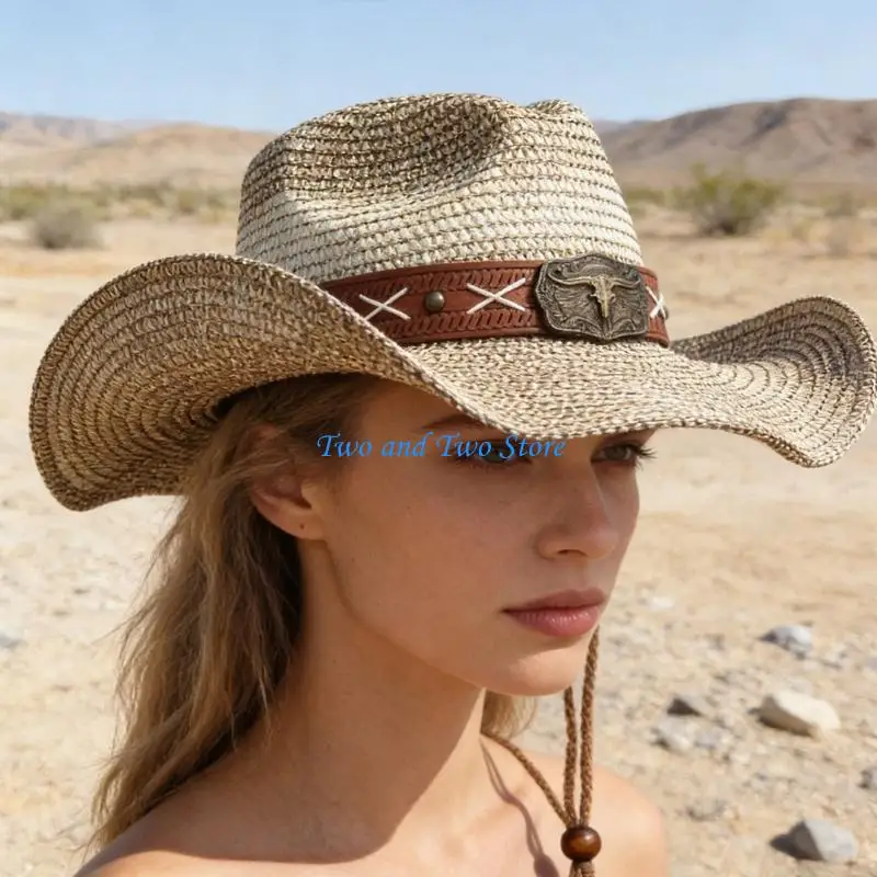 

HX6F Adjustable Band Paper Straw Victorian Hat For Women Beach Outdoor Elegant