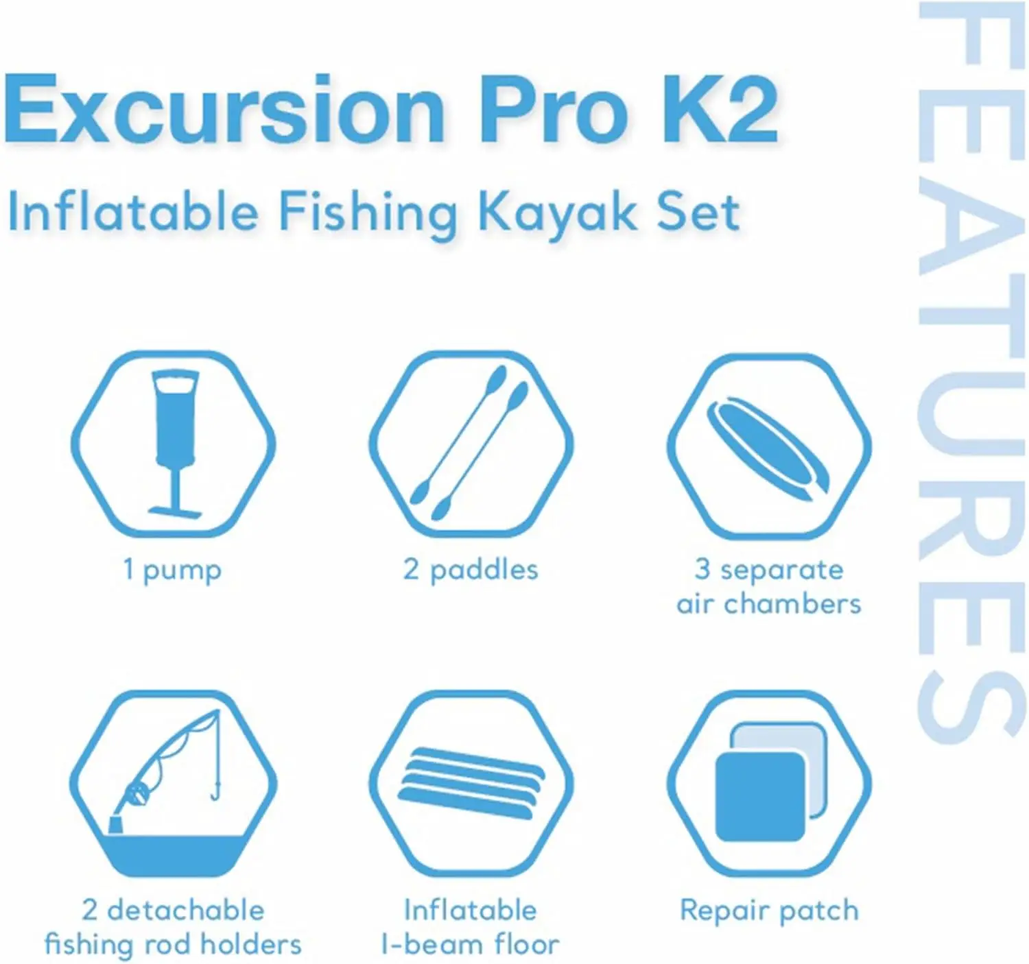 68303EP Excursion Pro K1 Inflatable Kayak Set: Includes Deluxe 86in Kayak Paddles and High-Output Pump – SuperTough PVC