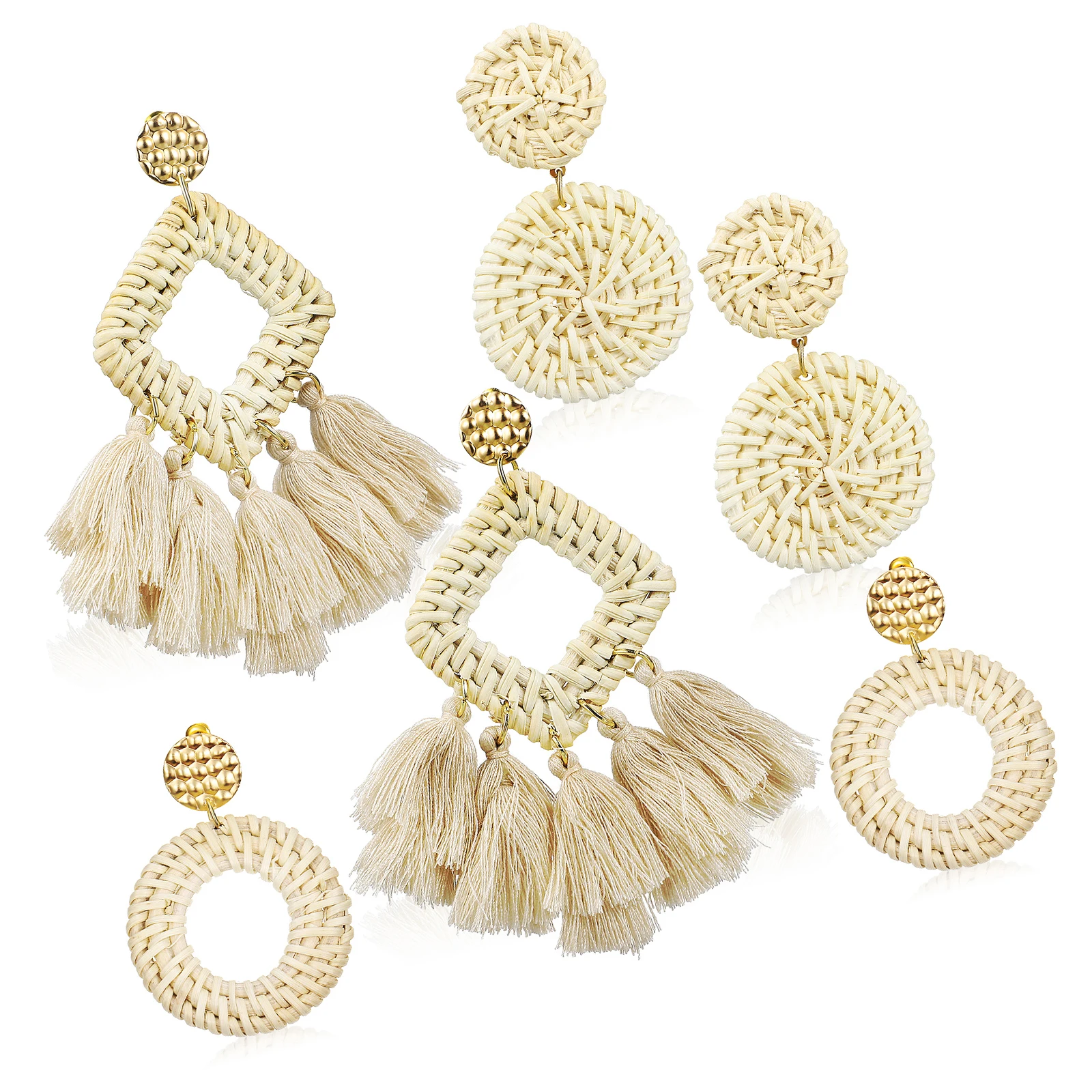 

3 Pairs Rattan Earrings Wicker Straw Dangle Lightweight Bohemian Drop Jewelry Trendy Accessories for Women Girls