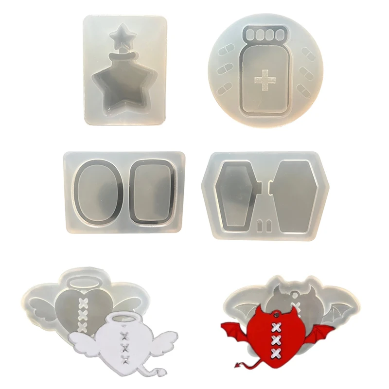 Epoxy Resin Mold Love Heart Bear Rabbit Animal Quicksand Shaker Charm Mould for DIY Keychain Jewelry Silicone Mould Casting Tool