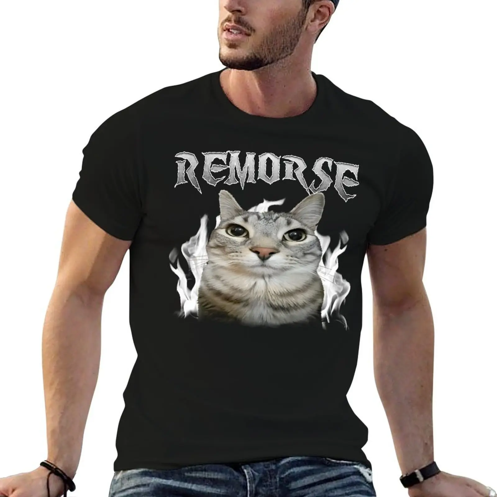 Футболка Remorse Funny Staring Cat, базовая футболка больших размеров