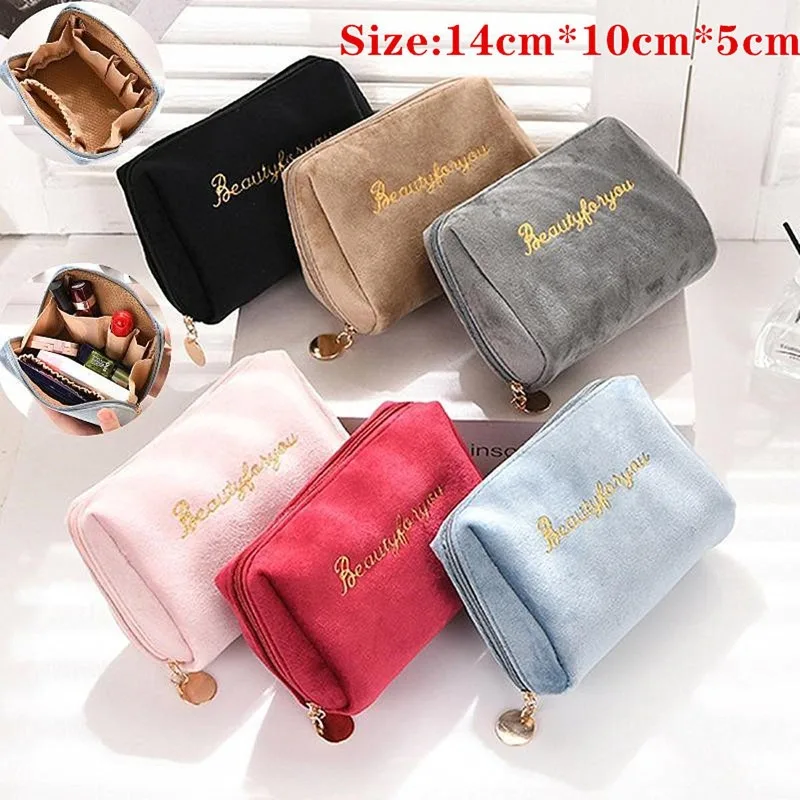 (14cm*10cm*5cm) Women Mini Make Up Organizer Soft Embroidery Bag Travel Cosmetic Bag Makeup Bag