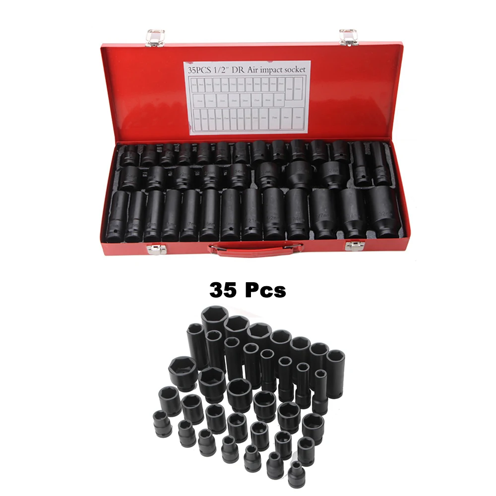 1/2 Pneumatic Extended Air Gun Sleeve, 35 Piece Set,Small Air Gun Sleeve, Hexagonal Sleeve Repair Set