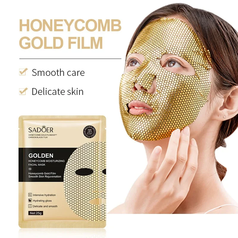 

12 Pieces Golden Honeycomb Facial Mask Oil Control Moisturizing Brightening Skin Tone and Soft Skin for All Kinds Skins