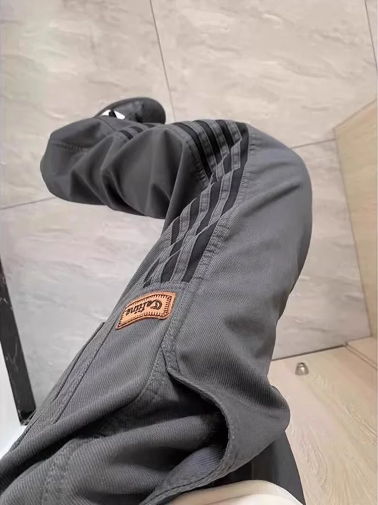 

Retro American Sle Men's Casual Pants Side Stripe Wide Leg Anti-Wrinkle Straight Cut Faionable Spor Look Spring Season