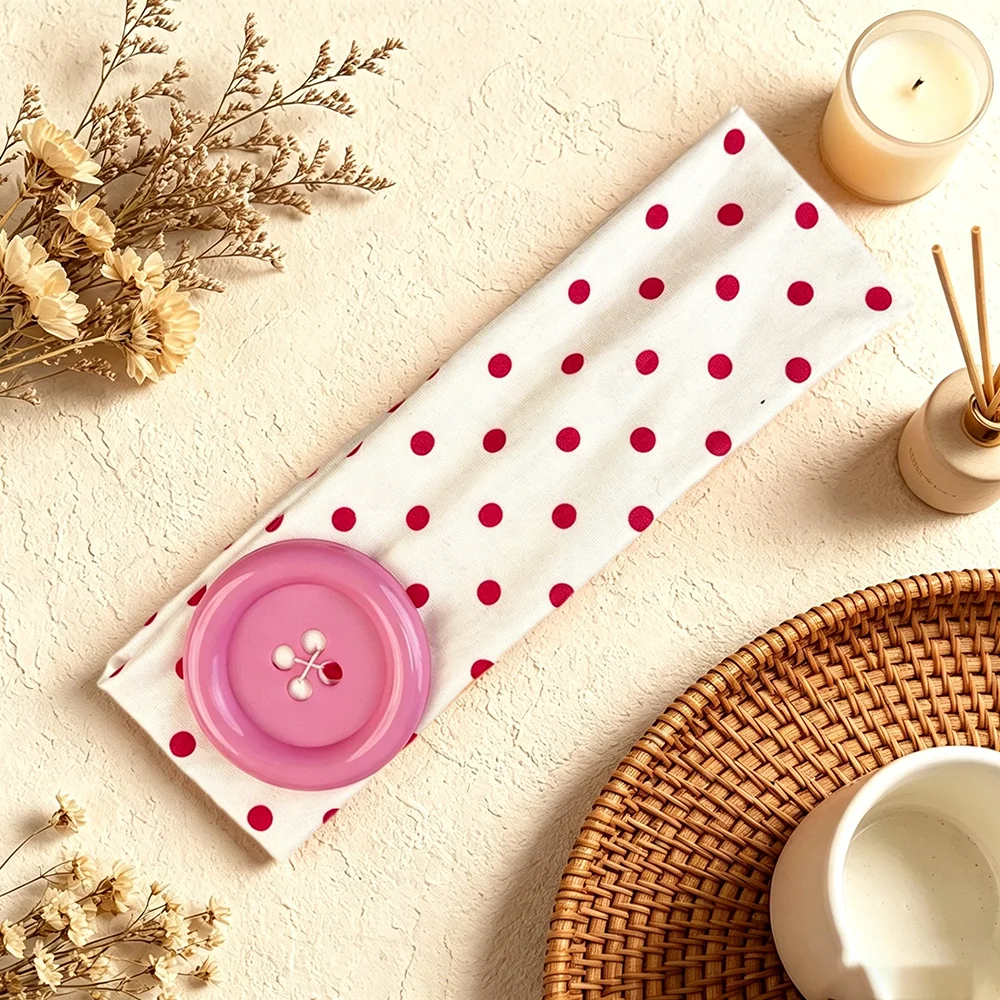 Mehrfarbiges Y2K Breites Kopfband mit Polka Dots, Elastisches Haarband mit Großen Kontrastfarben-Knöpfen, Weiches Haaraccessoire für Make-up, Alltag und Partys – Detail 6