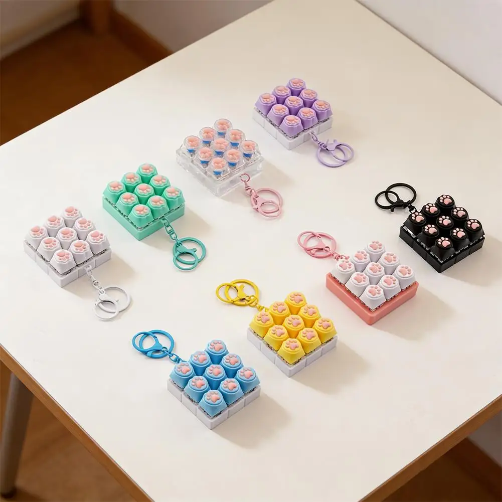 9 Keys Keyboard Key Toy Cat Paws Finger Button Stress Relief Toys Mechanical Keyboard Keycaps Keychain Office Decompression Calm