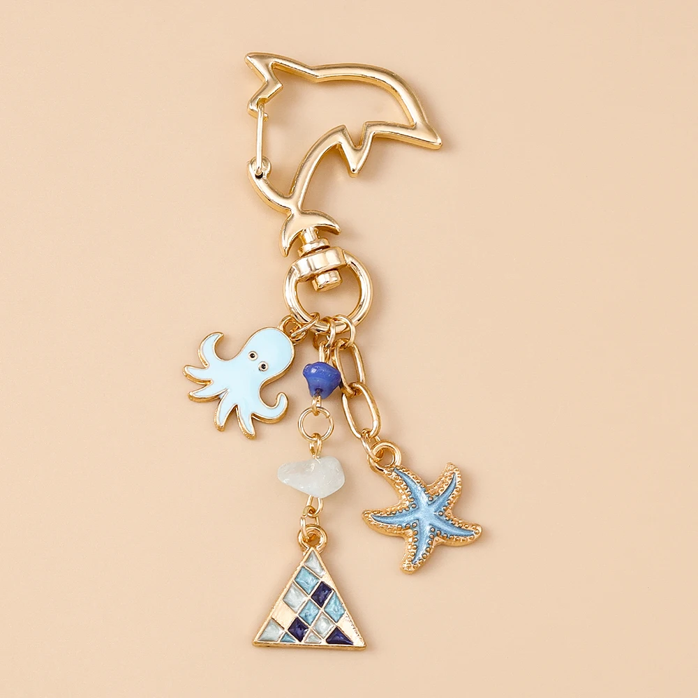 New Summer Beach Shell Octopus Starfish Keychain Marine Life Key Ring Pendants for Women Girls Handbag Decor DIY Jewelry Gifts