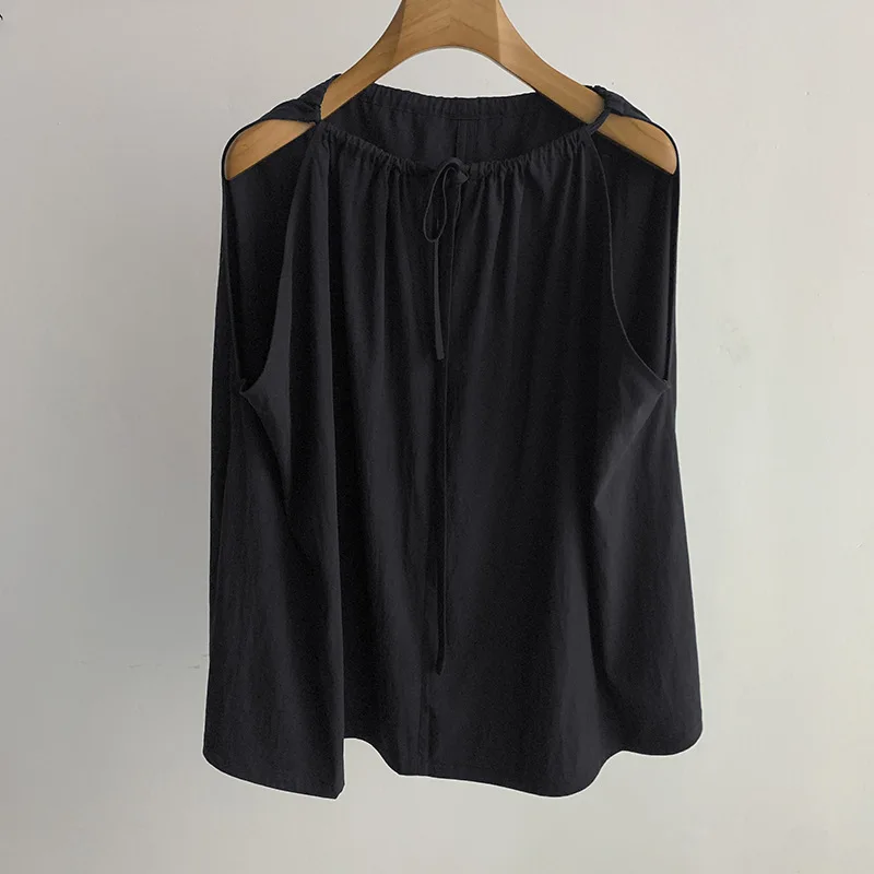 Women's Lightweight, Airy, Loose-Fit Halter-Neck Off-Shoulder Tie-Detail Top/T-Shirt (Summer 2026)