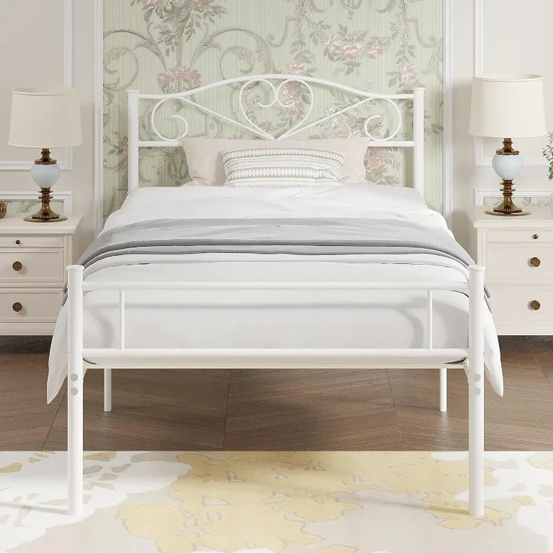 

VECELO 14 Inch Twin Size Metal Platform Bed Frame with Headboard and Footboard, Heavy Duty Mattress Foundation with Steel Slats