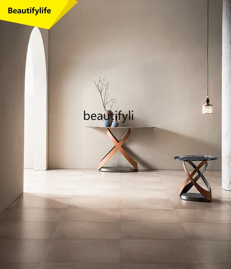 

LL A57 Italian light luxury entrance table corridor entry luxury stone end view table designer minimalist semicircular entrance