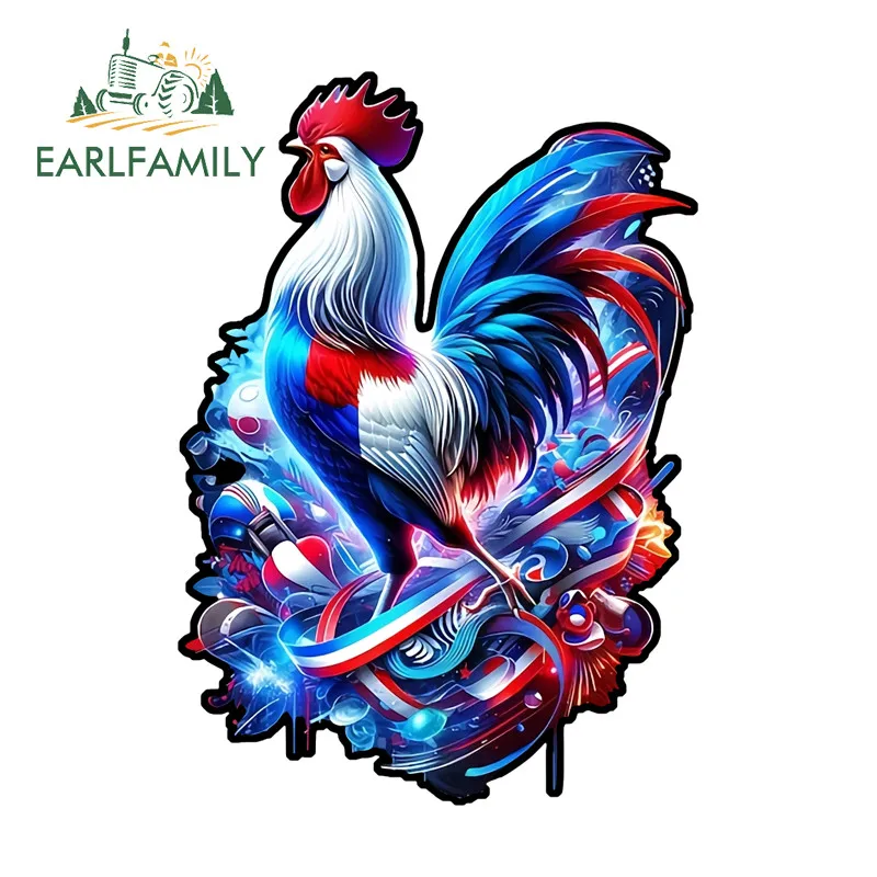 EARLFAMILY Lightning Rooster Car Stickers Waterproof Campervan Skateboard Laptop Windows Decal Occlusion Scratch Car Styling