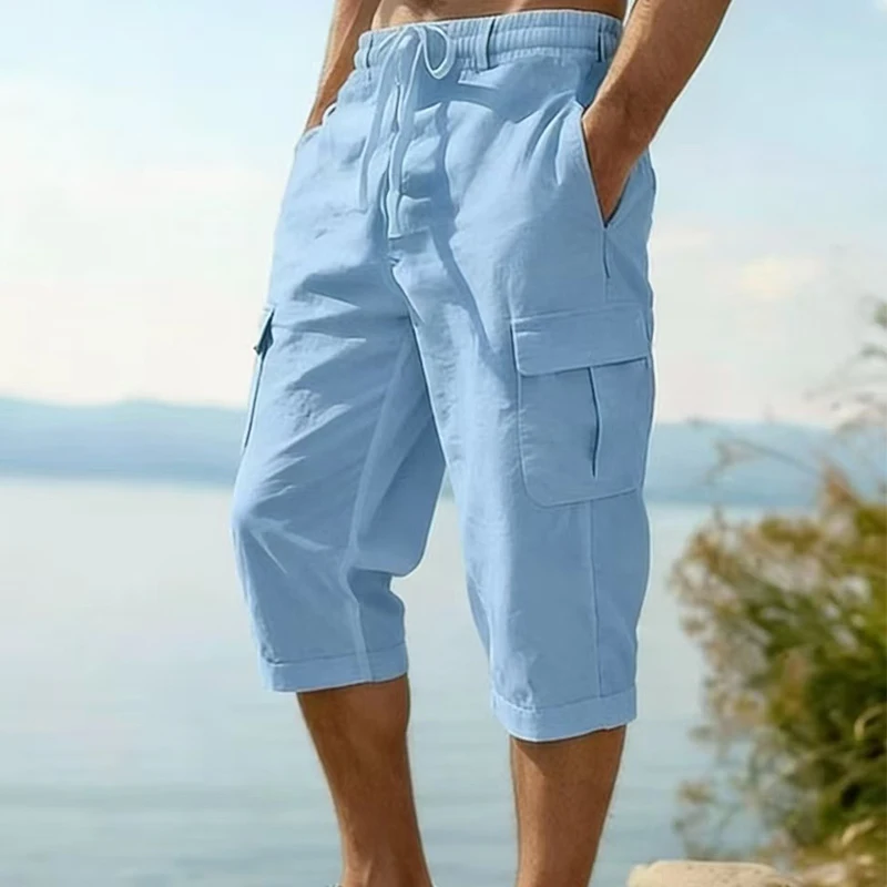 Seaside Beach Casual Linen Shorts Mens 2026 Summer Daily Leisure Breathable Loose Straight Shorts Vintage Men Solid Color Shorts
