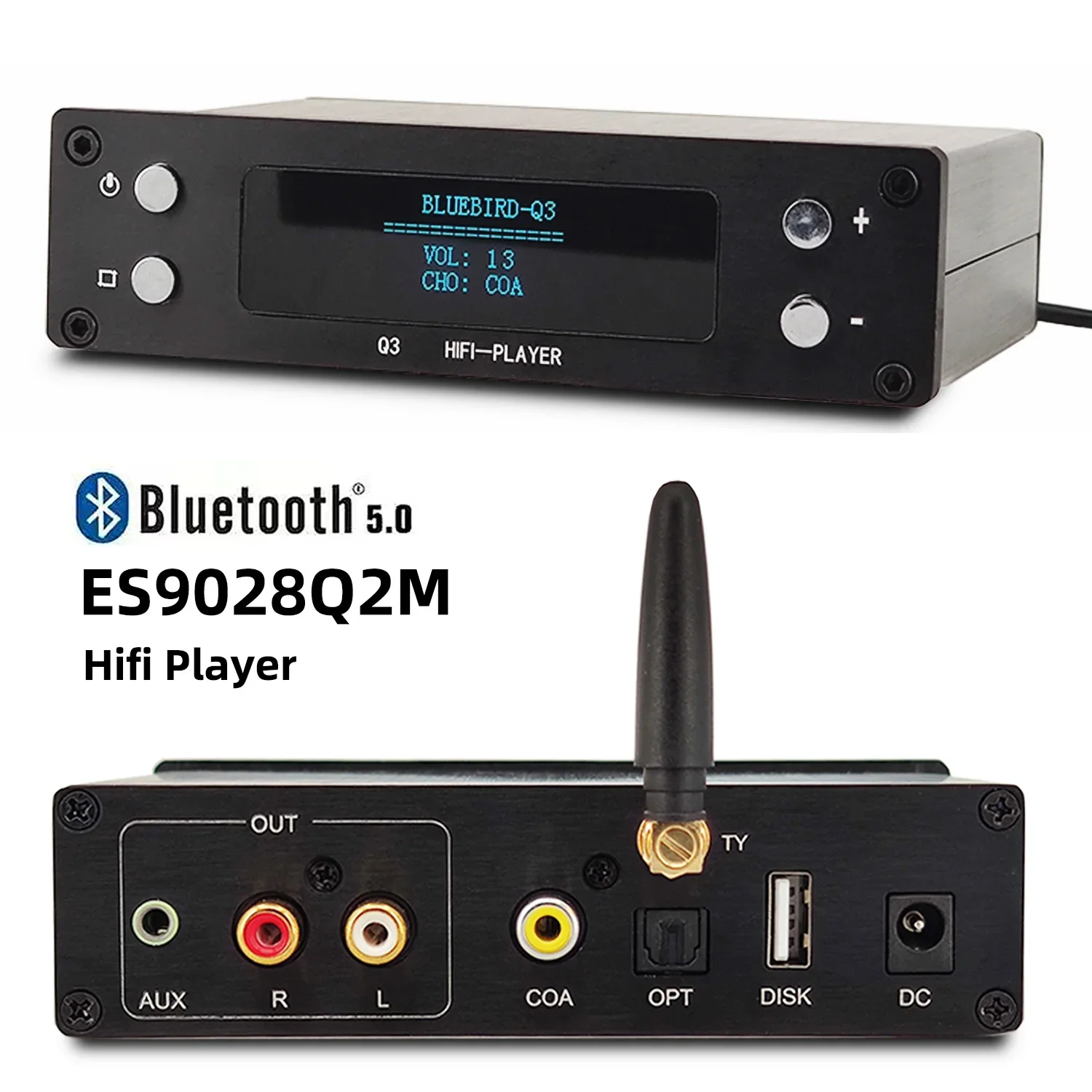 HIFI Lossless Digital Audio Player ES9028Q2M DAC Lossless Audio Decoder Bluetooth 5.0 Music Turntable Coaxial Optical OTG Input