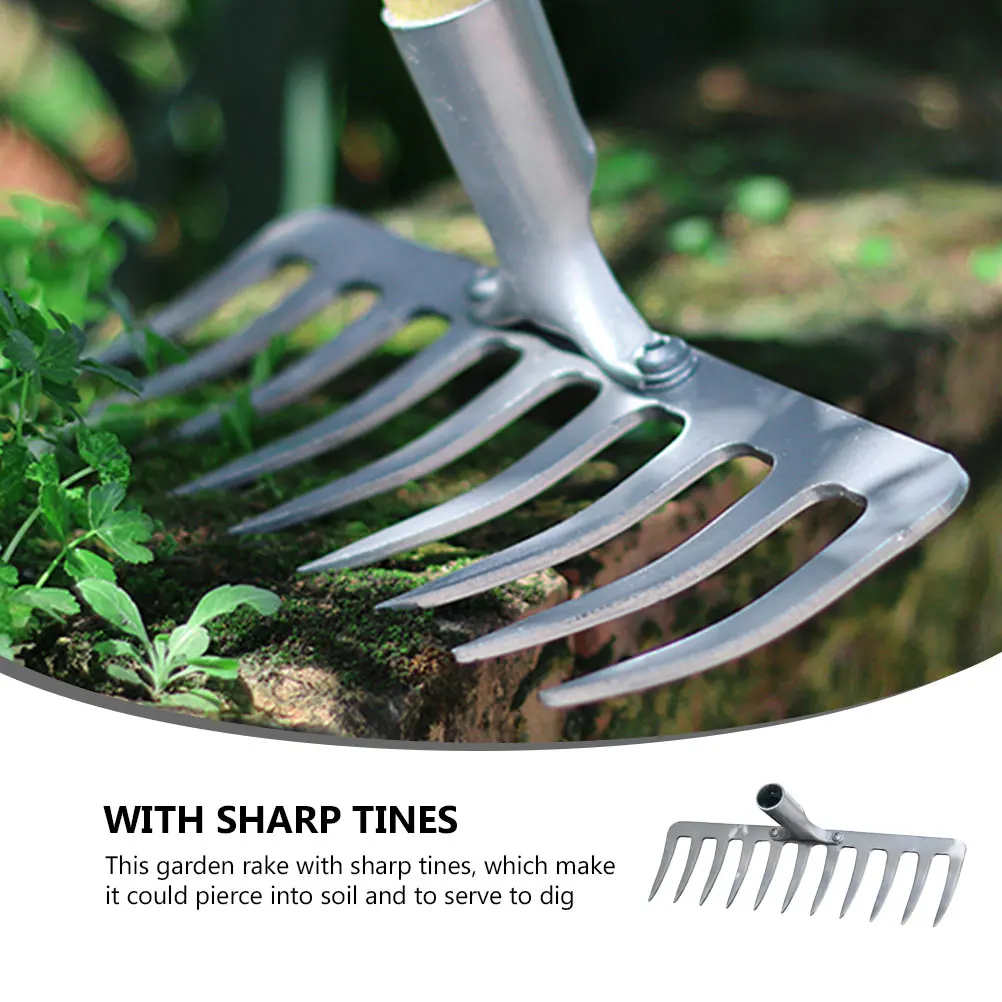 

Tines Iron Rake Sturdy Material Efficient Gardening Tool Loosen Soil Mix Farm Implement Planting Tool Long