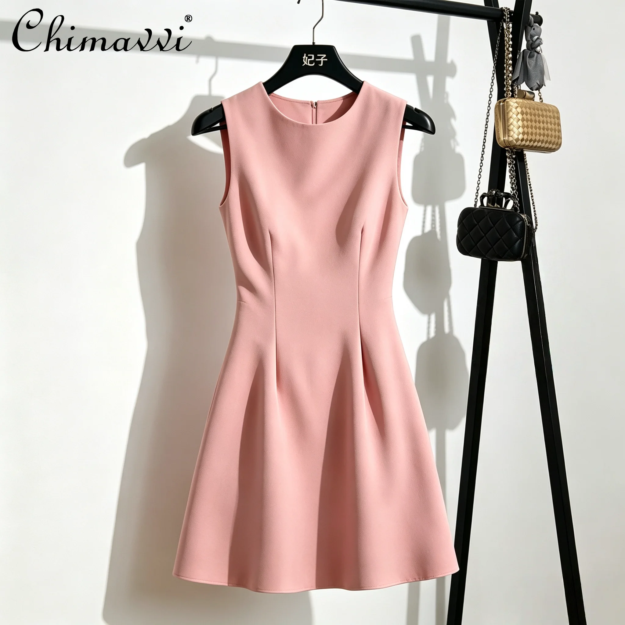 

French Elegant Hepburn Style Round Neck Sleeveless High Waist Slim A-line Fashion Celebrity Short Dress for Women Summer 2026