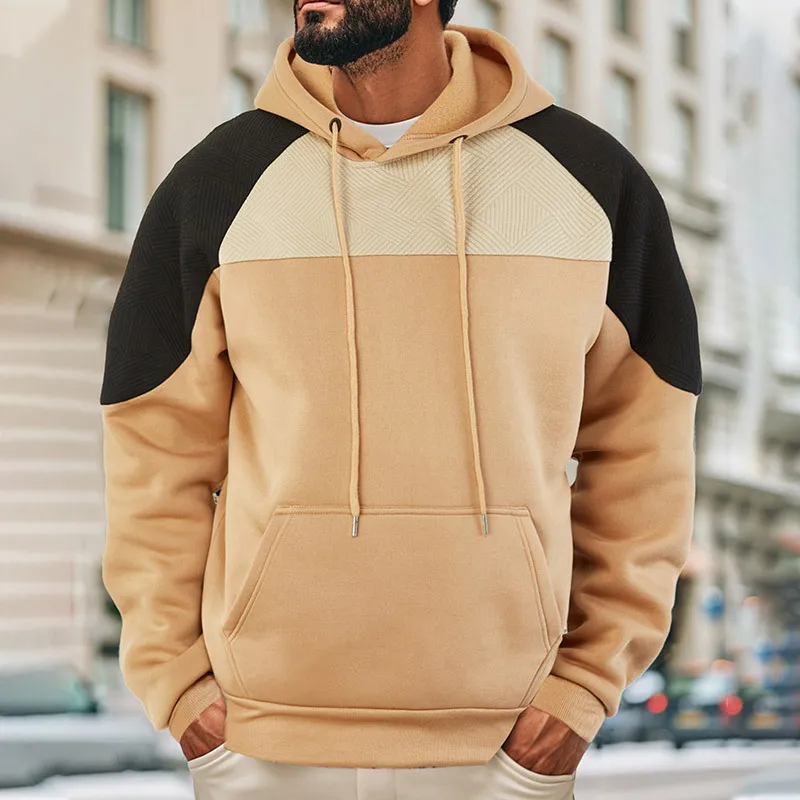 

Осень и зима, новая тенденция, свободная толстовка с цветными блоками на плечах, мужской повседневный пуловер, верхняя куртка, толстовка с капюшоном для мужчин