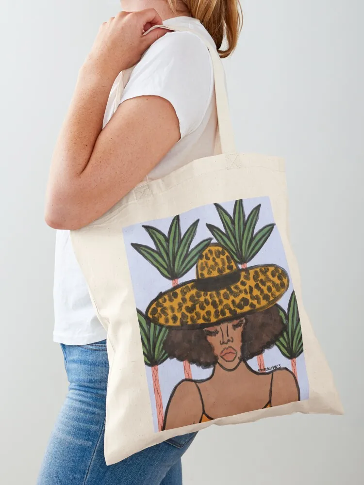 

Leopard Hat Tote Bag custom fabric bag university shopper bag handbag Woman shopper