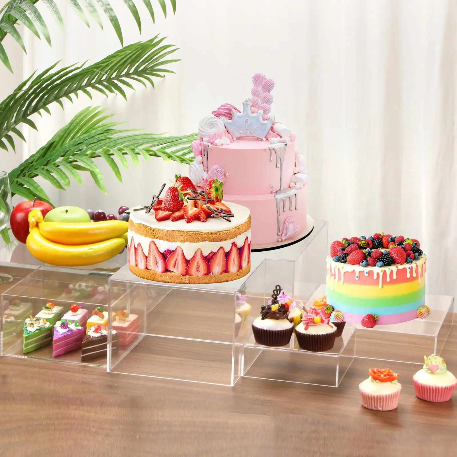 6-Piece Acrylic Display Box Cube Riser Party Buffet Food Rack Cake Rack Square Set