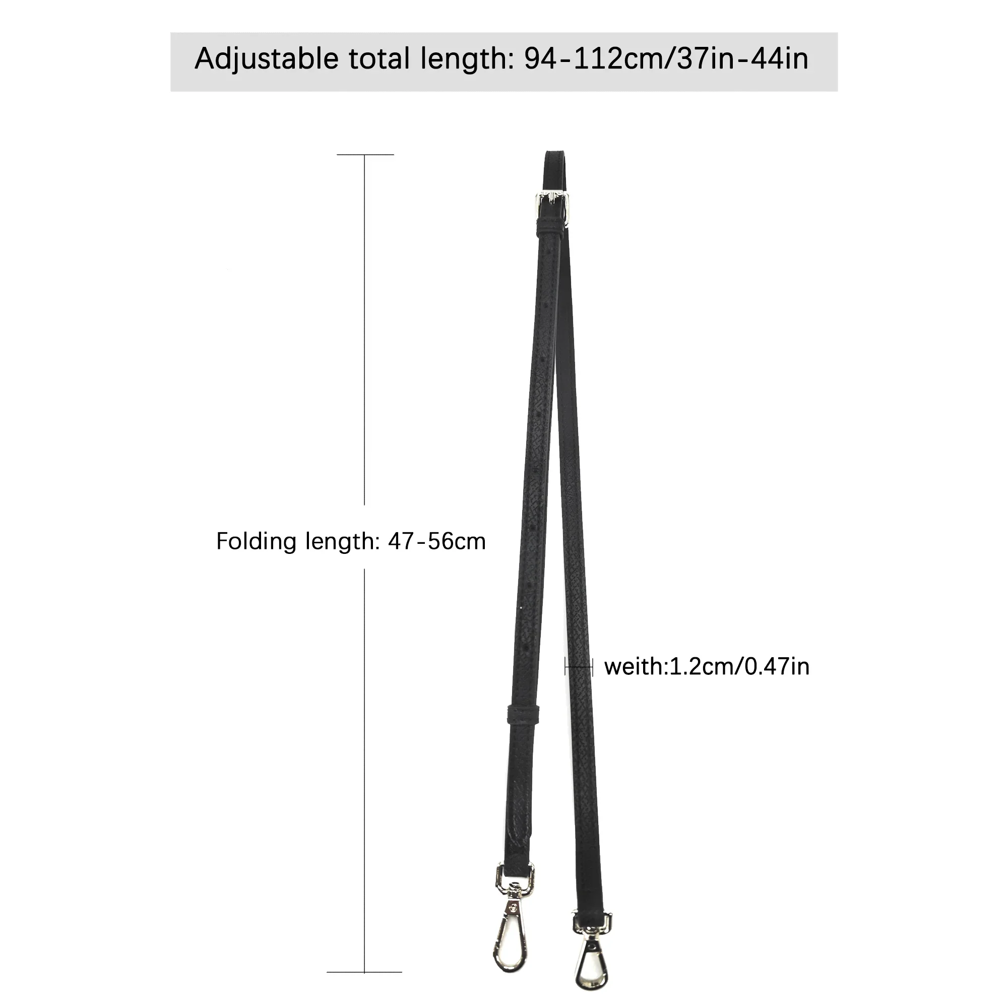 Women Bag Straps Leather Strap Adjustable Black Silver Button Shoulder Strap Replacement 94-112cm