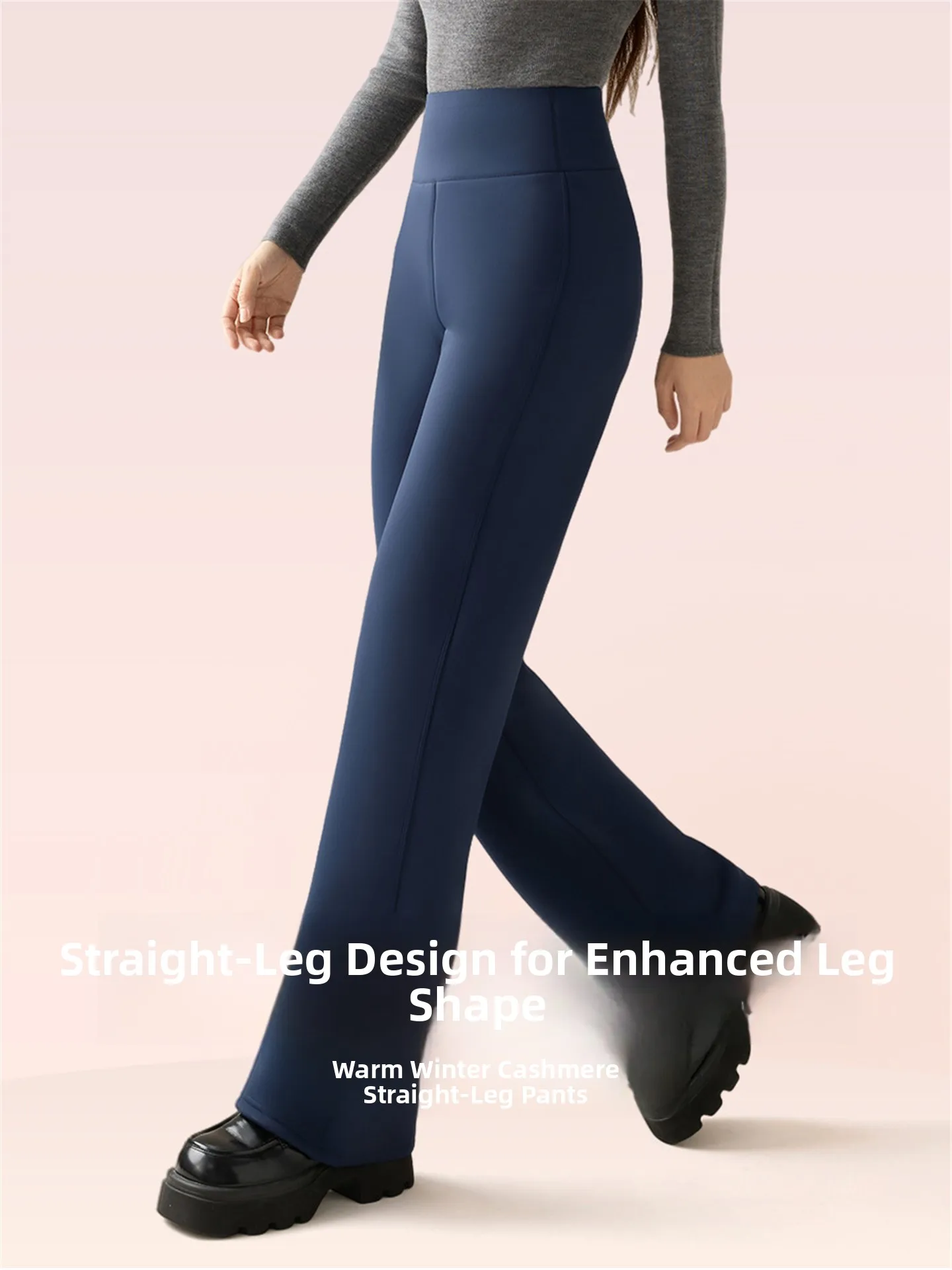 블루 페이스 라인드 스트레이트 레그 요가 팬츠 여성용 아우터웨어 가을 겨울 하이 웨이스트 두꺼운 따뜻한 루즈 캐주얼 와이드 레그 바지