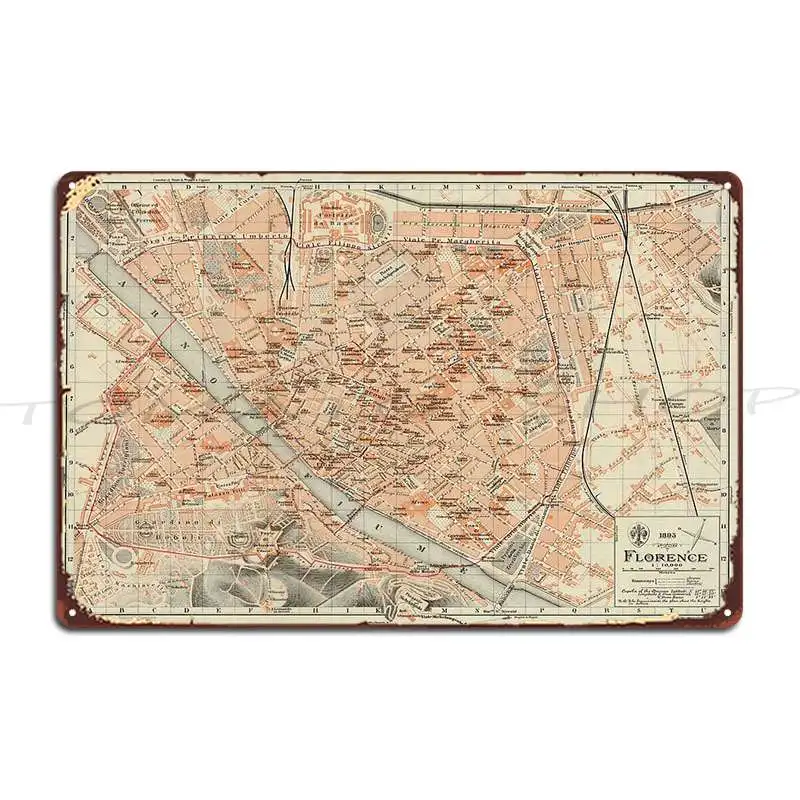 Vintage Map Of Florence Italy 1895 Metal Signs Wall Decor Designing Decoration Pub Design Tin Sign Poster