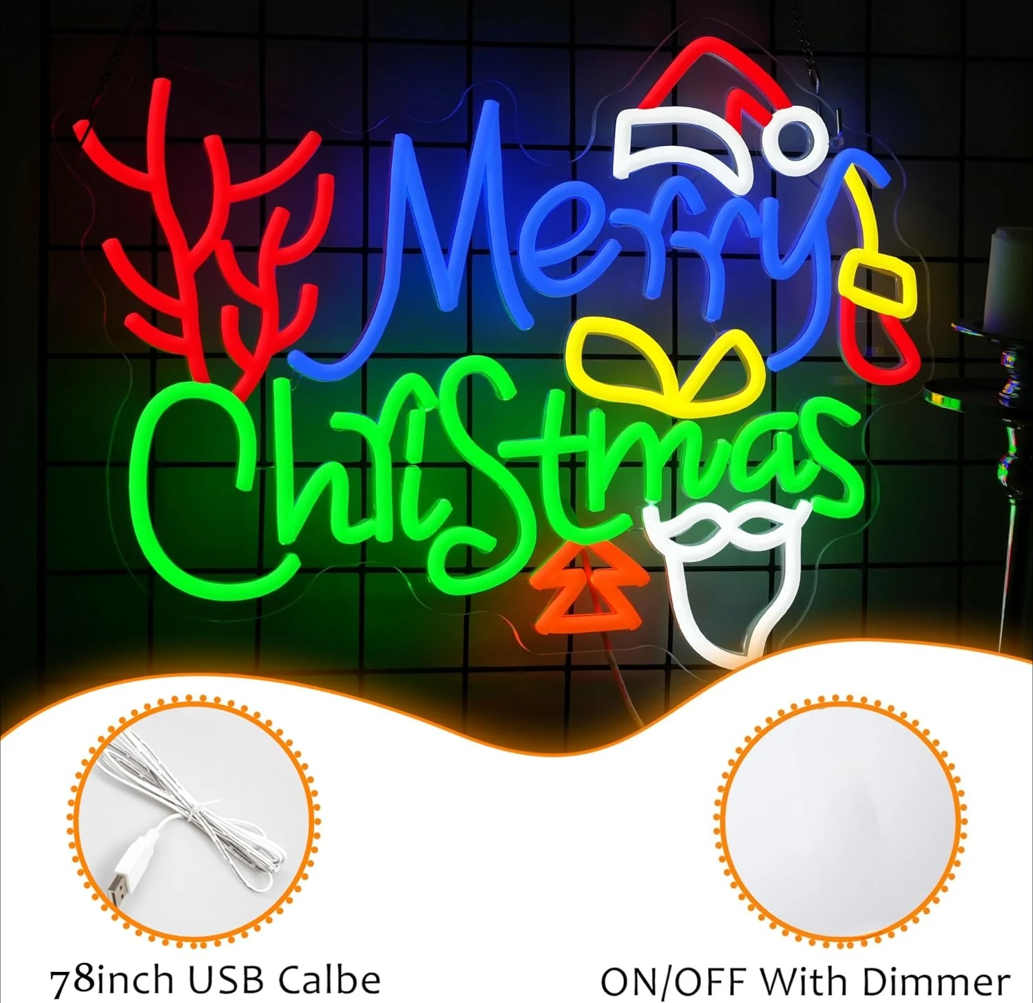 Merry Christmas Neon Sign Santa Hat LED Neon Light Xmas Party Bedroom Kids Game Room Bar Home Decor Christmas Gift USB Powered