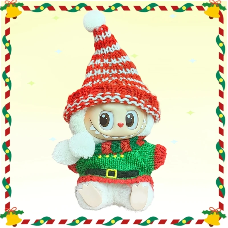 

For 15/17cm Labubu Doll Christmas T-shirt overalls Clothes with scarf hat for Labubu Clothing Accessories