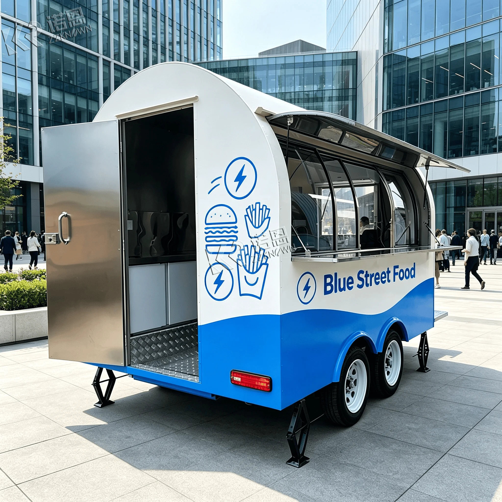 2.6m 304 Stainless Curved Food Truck and Food Trailer With Fresh‑Water Tank for Park Light Refreshment Kiosk