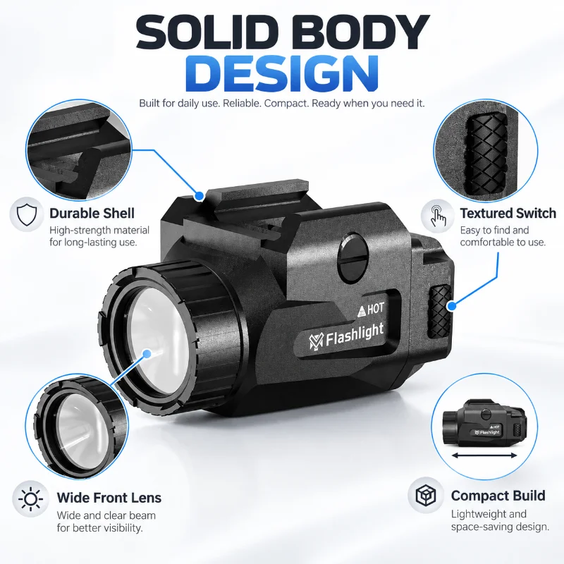 Compact Tan Metal Model Torch Rail Mount Design 4 Light Modes Built-in Lithium Cell USB Charging Toy Accessory
