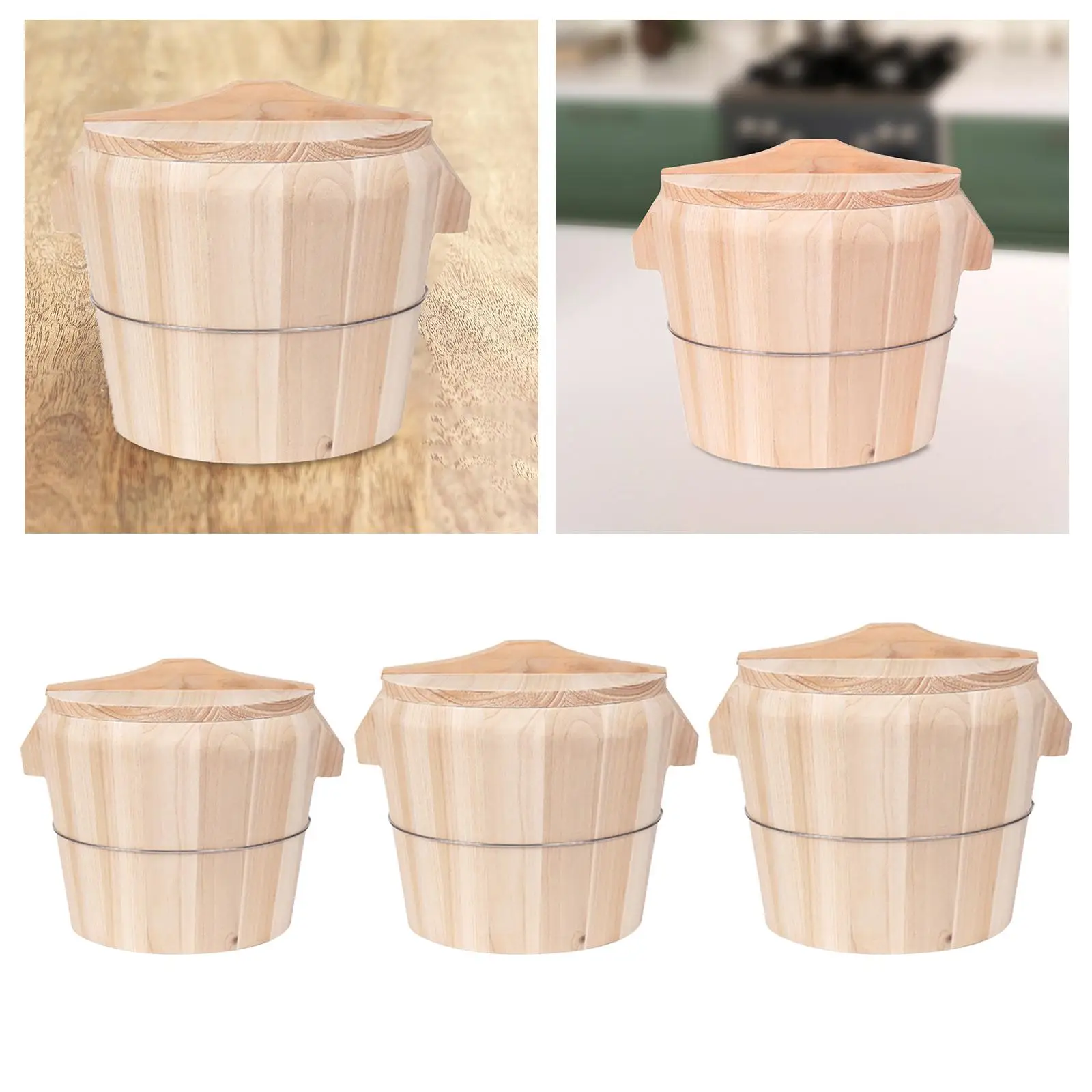 Wooden Steamed Rice Barrel Sushi Rice Bowl Serving Dishes Rice Home Reusable