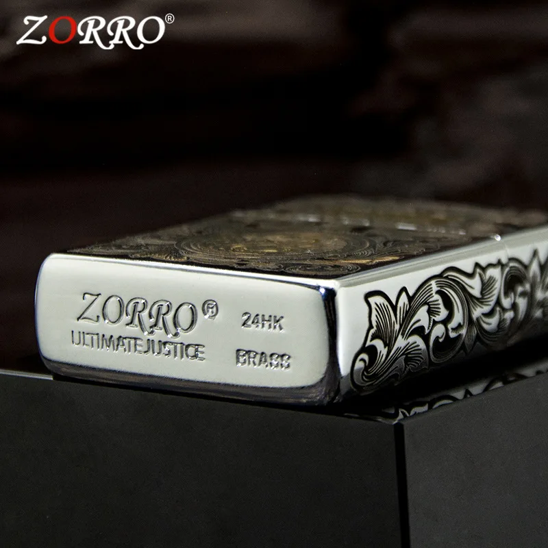 ZORRO Genuine Chrome-plated Tang Grass Snake Chrome-plated Tang Grass Lion Kerosine Lighter, Finely Carved Handmade Gift for Men