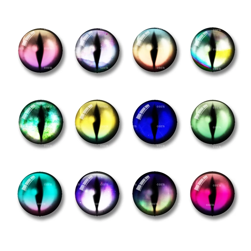 20pcs 8mm-20mm Mixed with Dragon Eyes Glass Cabochon Flatback Photo Cameo DIY Accessories Dragon Cat Animals Eyes