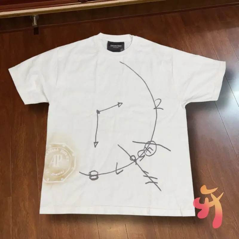 Graffiti Clock Print White Round Neck Cotton Cactus Jack Tshirts Men Top Summer Breathable Casual Loose Utopia Short Sleeve