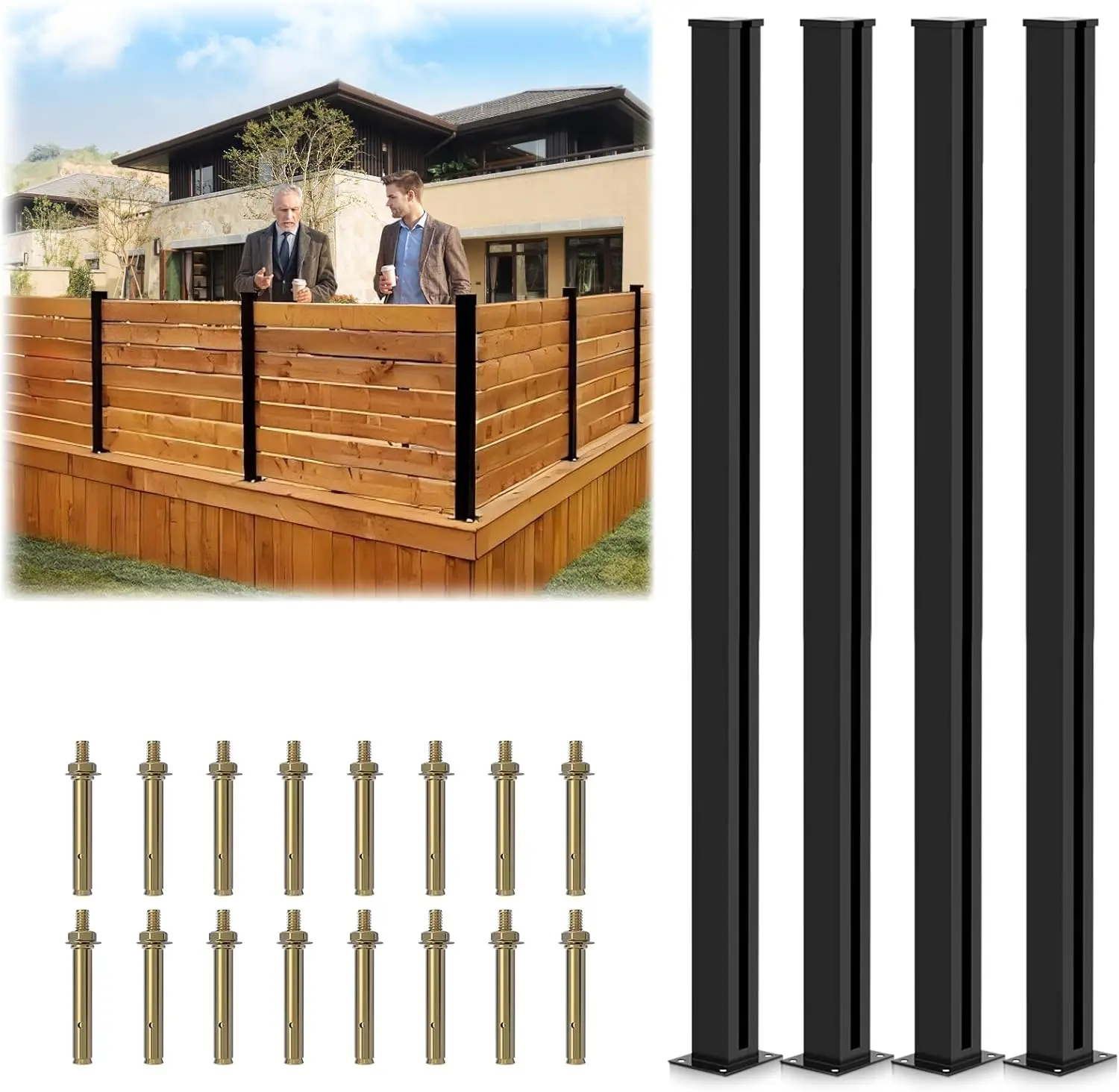 Aluminium Alloy Matte Black Metal Wood Privacy Fence Line Post Fit Pool ACTrash Can Equipment Enclosure Outdoor Backyard Project