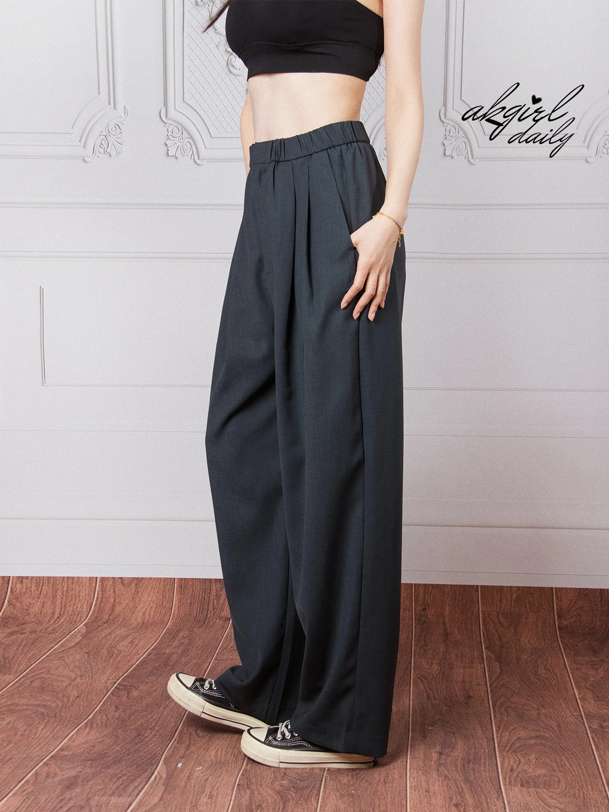 

Брюки женские с высокой талией, широкие, свободного кроя, в пол, для весны и лета, корейский стиль, для офиса, стройнящие