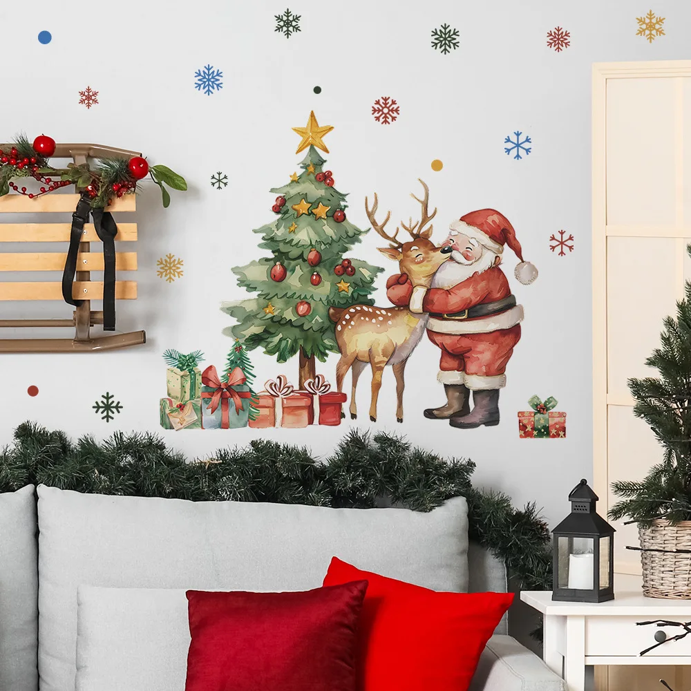 Santa Claus Christmas tree elk bedroom living room porch home decoration beautification wall stickers self-adhesive selling