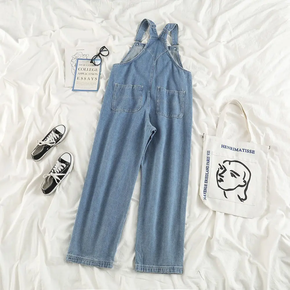 Women's Denim Strap Pants Spring Autumn New High Waist Loose All-matched Jumpsuits Fashion Preppy Style Cowgirls Long Pants