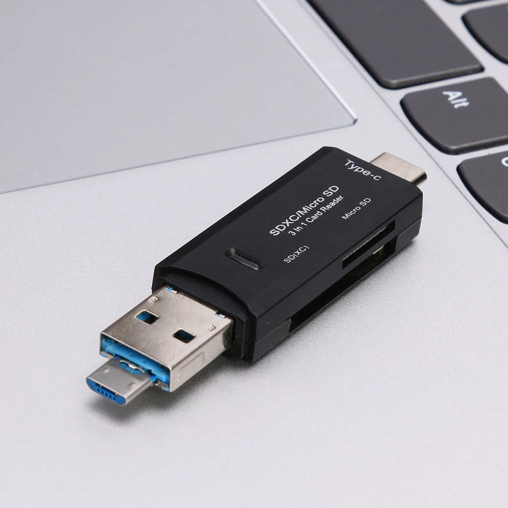 

Micro-USB USB 3.0 Type-C 3in1 USB SD Memory Card Reader for SDXC SDHC MMC RS-MMC Micro SDXC Micro SD Micro SDHC and UHS-I Cards